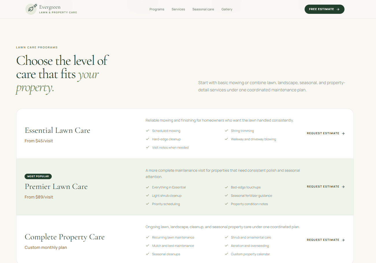Evergreen website preview